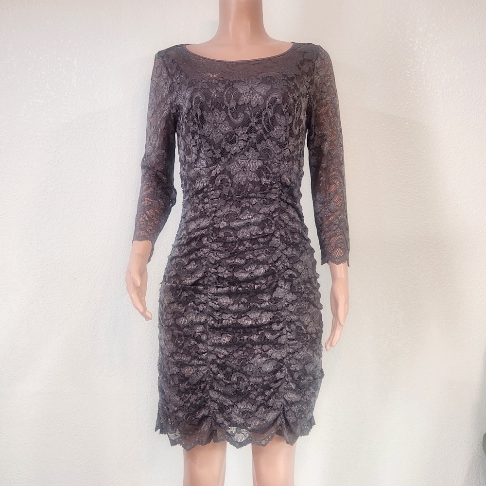Eliza J Royal Collection Grey Missy Long Sleeve Floral Lace Dress 12